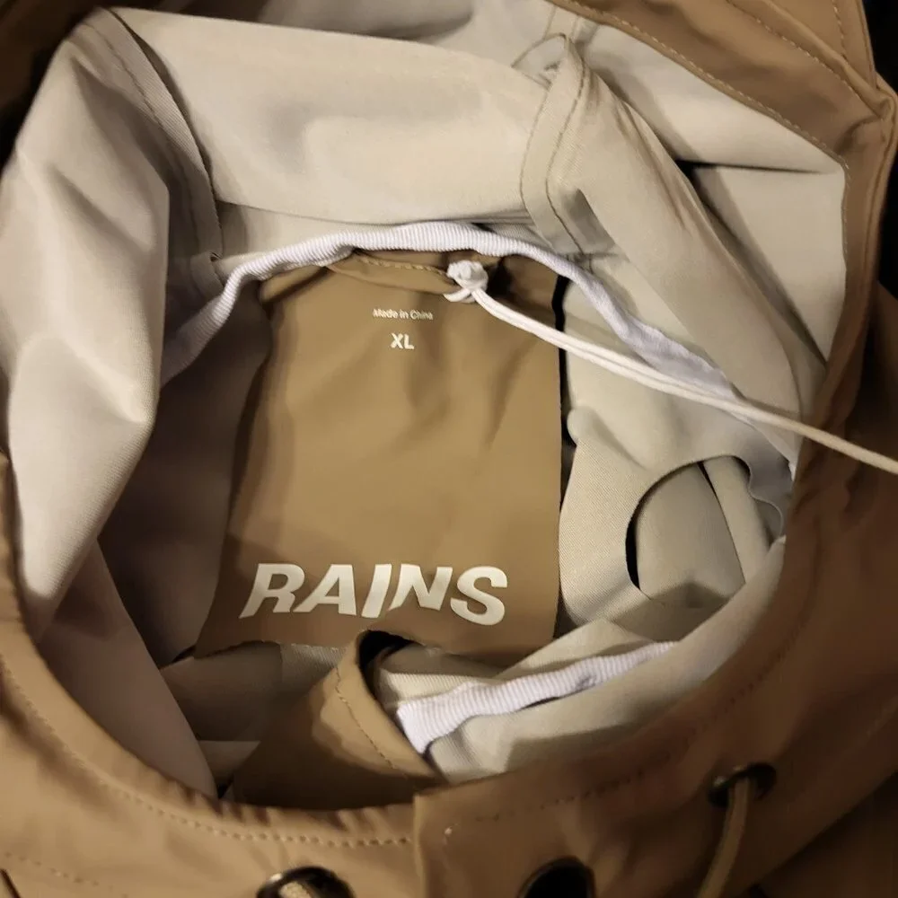 NWT Rains Unisex Waterproof Jacket Size Color Taupe Size XL - Picture 10 of 11